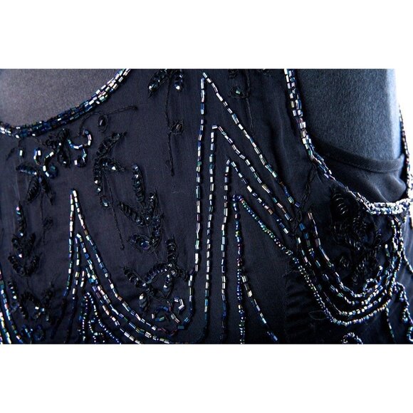 Vtg Women's Fully Hand Beaded Blouse Black Purple Essence Beads With Black Chemi - Picture 2 of 10